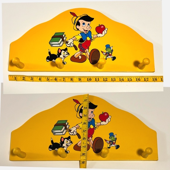 Vintage Disney/Schmid Pinocchio Wooden Wall Rack 4-Peg Coat Hanger RARE - Picture 3 of 4